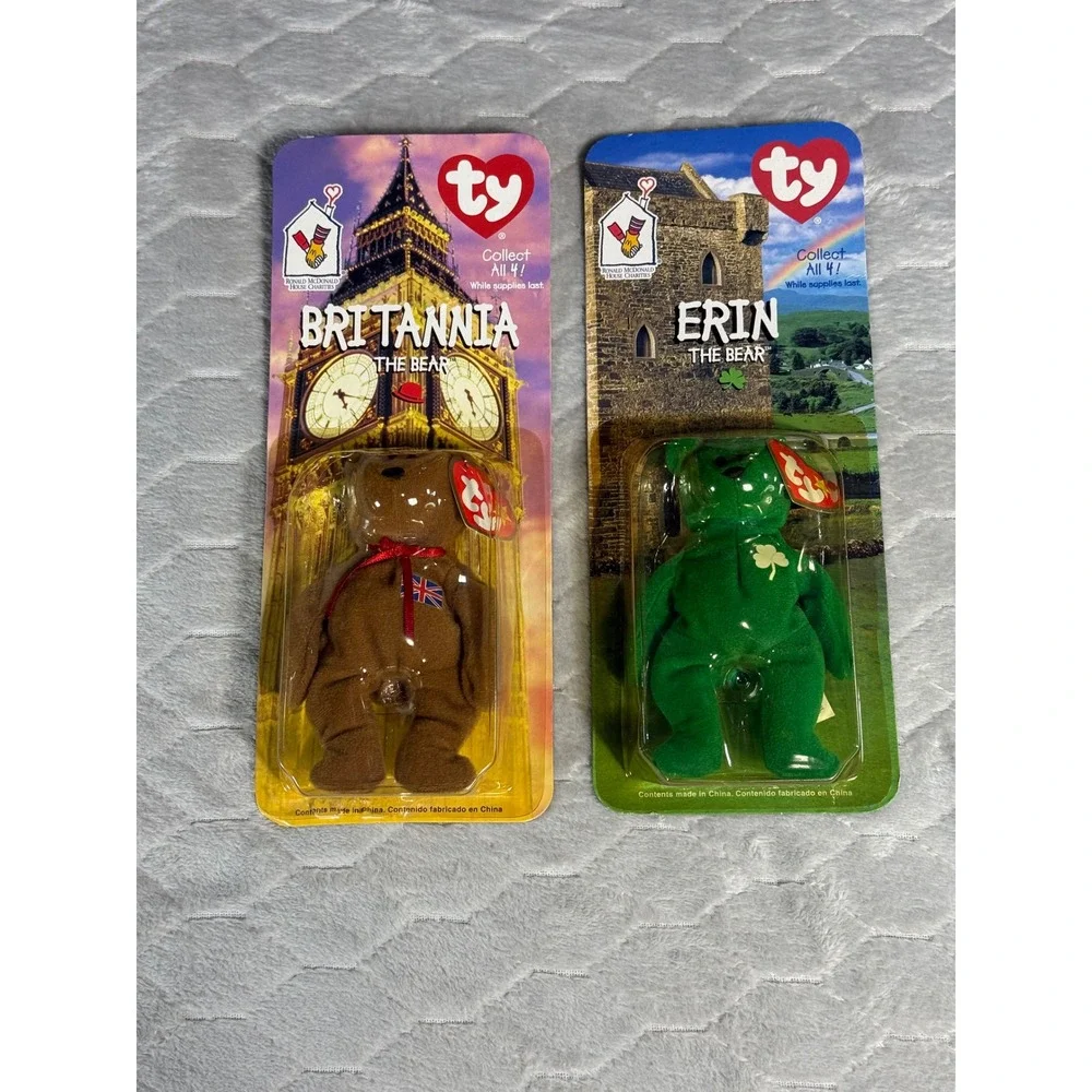 Vintage Ty McDonald's Teenie Beanie Babies Lot Britannia and Erin Bears 1999 NIP